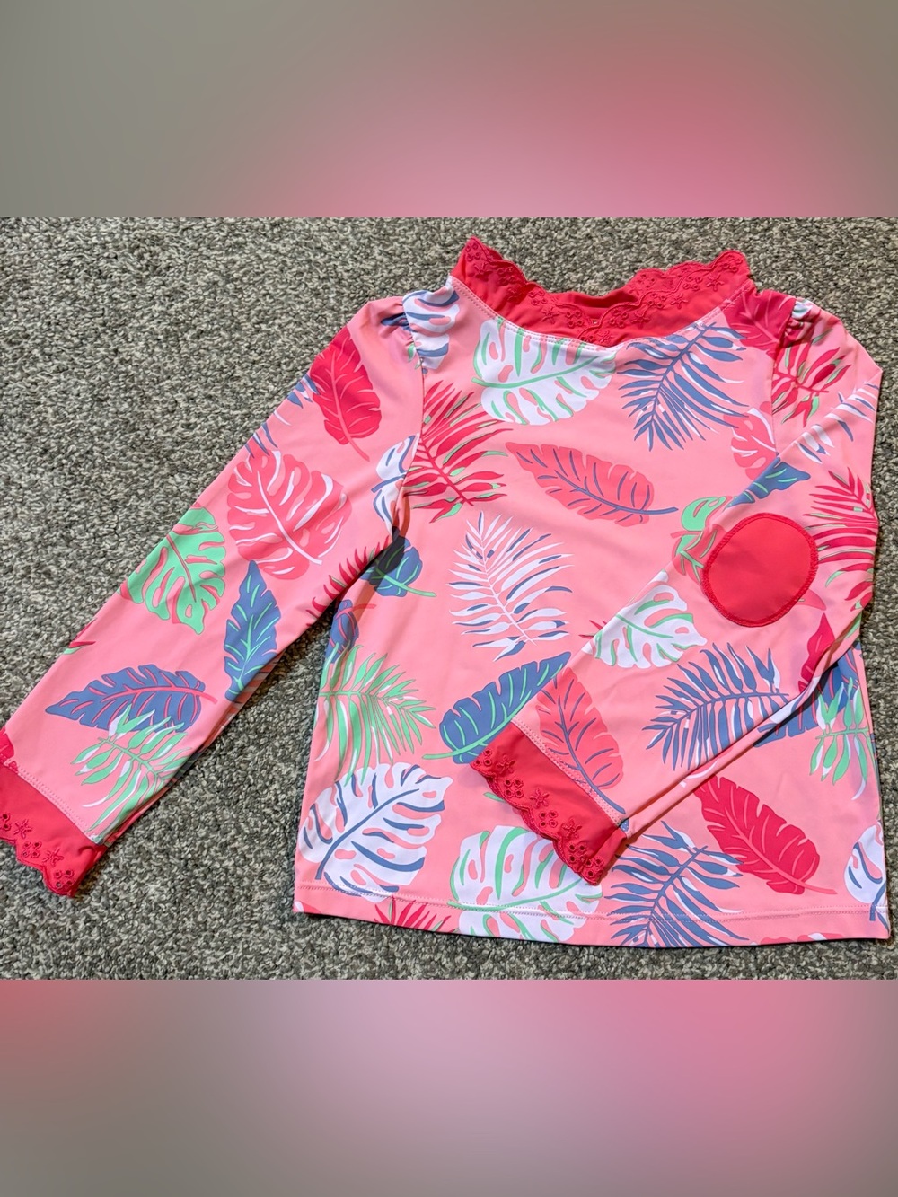 The Beaufort Bonnet Company Pink Tropical Leaf Rashguard